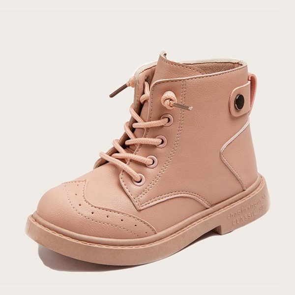 

Girls Wingtip Detail Lace-up Front Boots, Pink