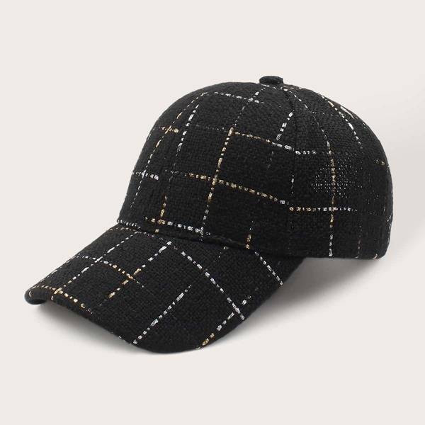 

Plaid Pattern Baseball Cap, Black