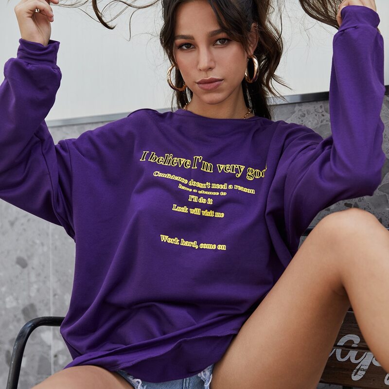 

Slogan Graphic Drop Shoulder Oversized Sweatshirt, Violet purple
