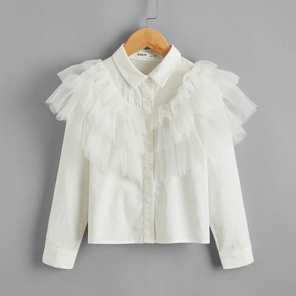 

Girls Exaggerated Ruffle Blouse, White