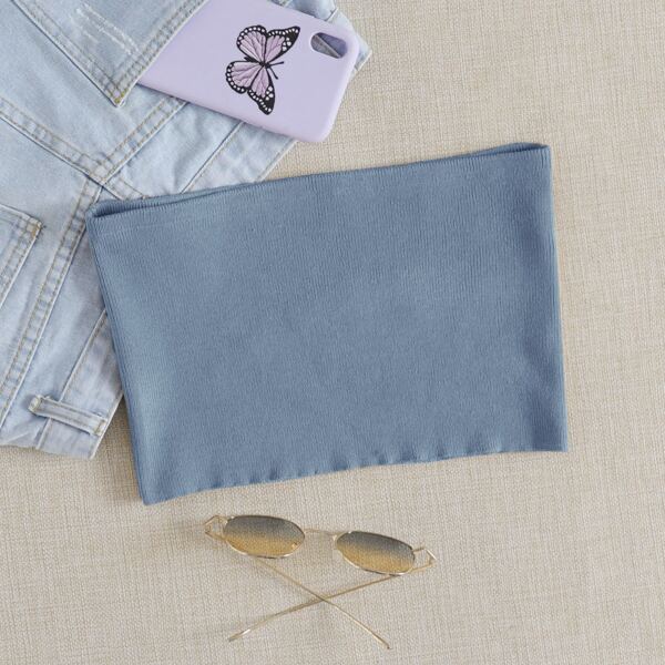 

Solid Crop Knit Bandeau Top, Dusty blue