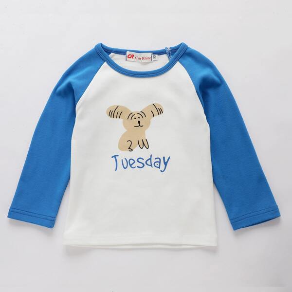 

Toddler Girls Letter And Cartoon Graphic Baseball Tee, Blue and white