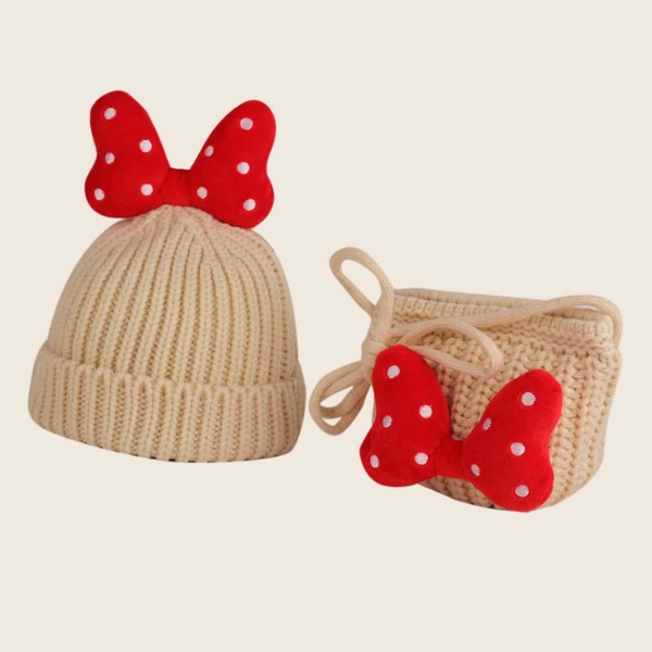

1pc Toddler Kids Bow Decor Hat & 1pc Bag, Beige