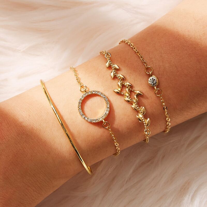 

4pcs Rhinestone Ring Bracelet, Gold