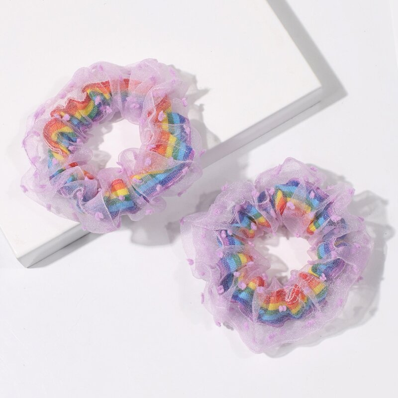 

2pcs Rainbow Mesh Scrunchie, Multicolor