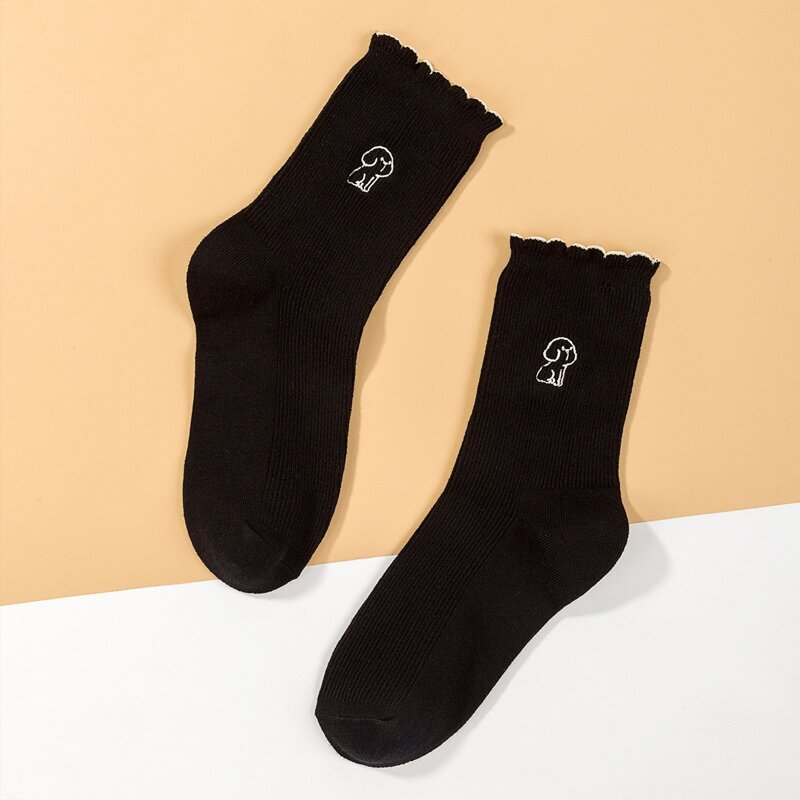 

Cartoon Embroidered Socks, Black