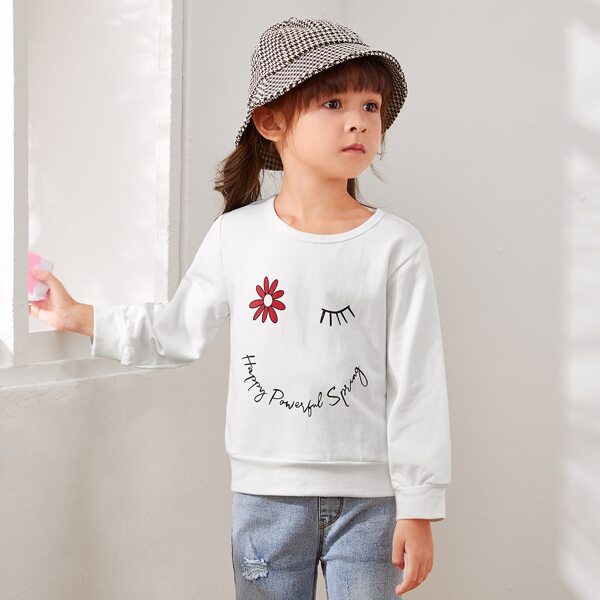 

Toddler Girls Floral And Slogan Print Sweatshirt, White
