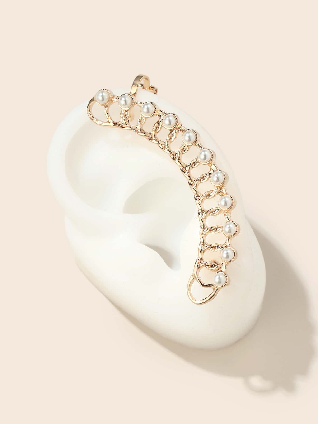 Faux Pearl Decor Ear Climber - Yellow Gold - View 1