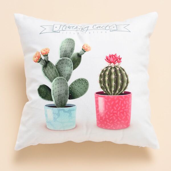 

Cactus Print Cushion Cover Without Filler, White