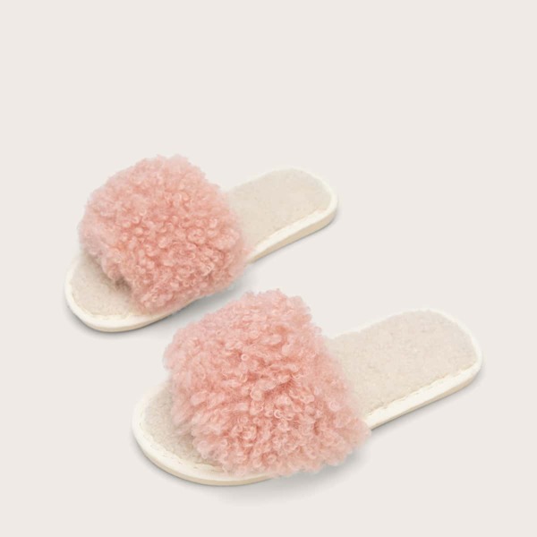 

Open Toe Fluffy Slippers, Pink