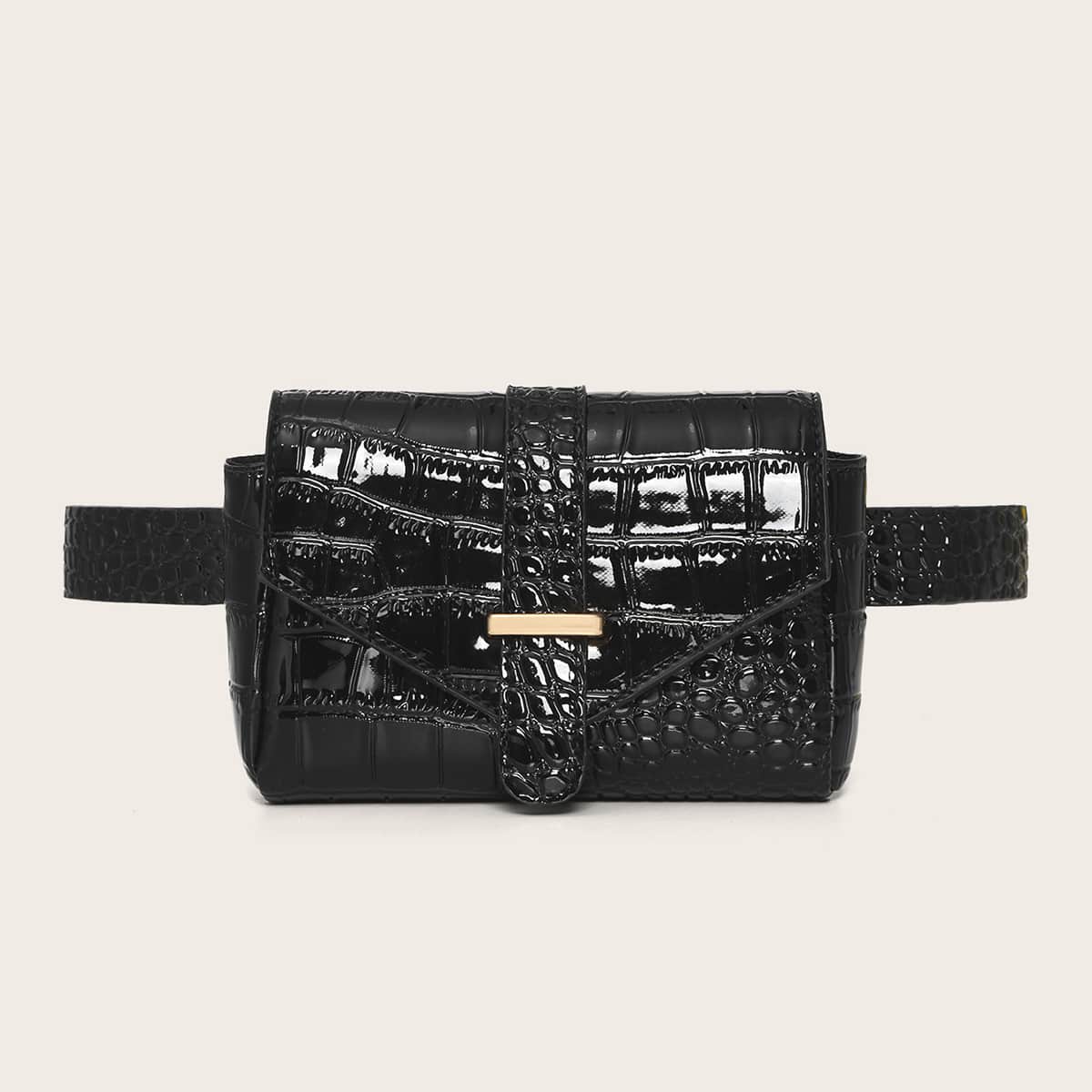 

Croc Embossed Patent Belt Bag, Black