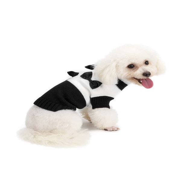 

1pc Bow Decor Dog Sweater, Black and white