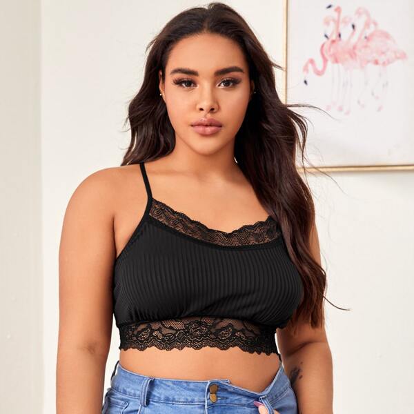 

Plus Contrast Lace Bralette, Black