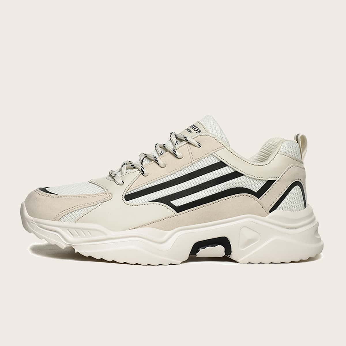 

Guys Lace-up Front Mesh Panel Chunky Sneakers, Beige
