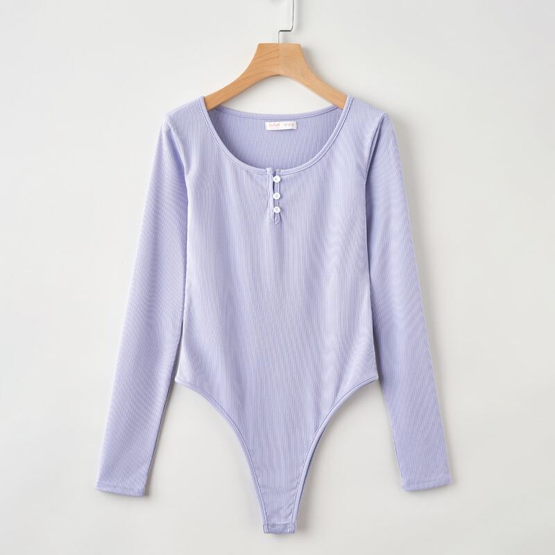 

Solid Button Tee Bodysuit, Lilac purple