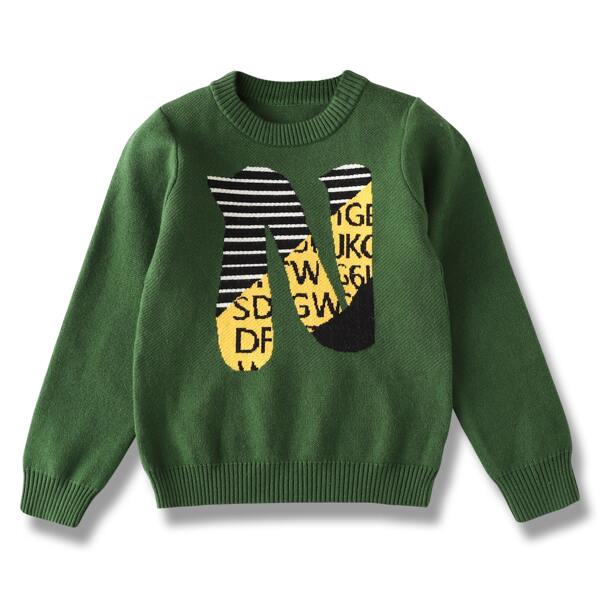 

Girls Stripe And Letter Graphic Sweater, Green