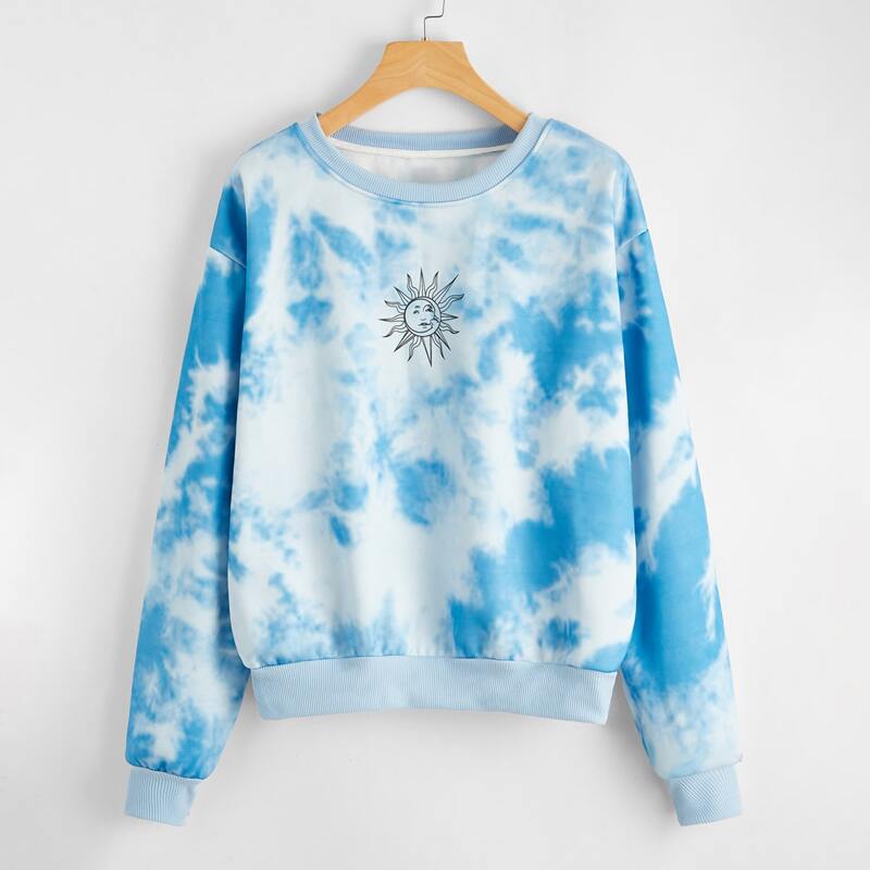 

Sun Graphic Tie Dye Sweatshirt, Blue and white