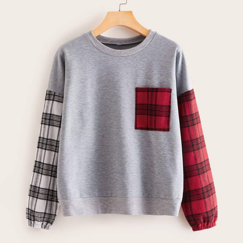 

Contrast Plaid Sweatshirt, Multicolor