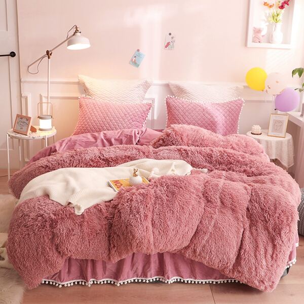 

Plain Plush Duvet Cover Without Filler, Dusty pink
