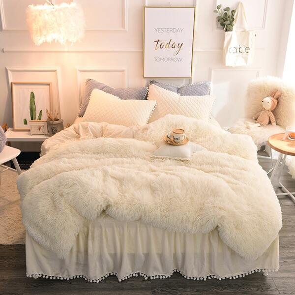 

Plain Plush Duvet Cover Without Filler, Beige