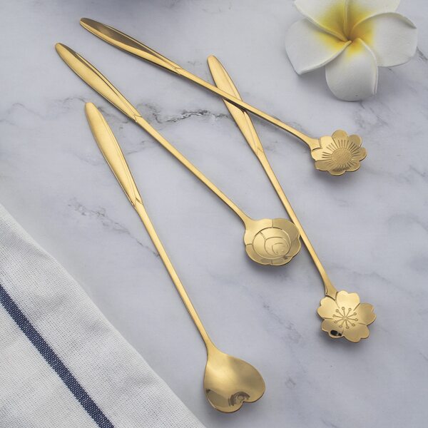 

4pcs Stainless Steel Flower Spoon, Gold