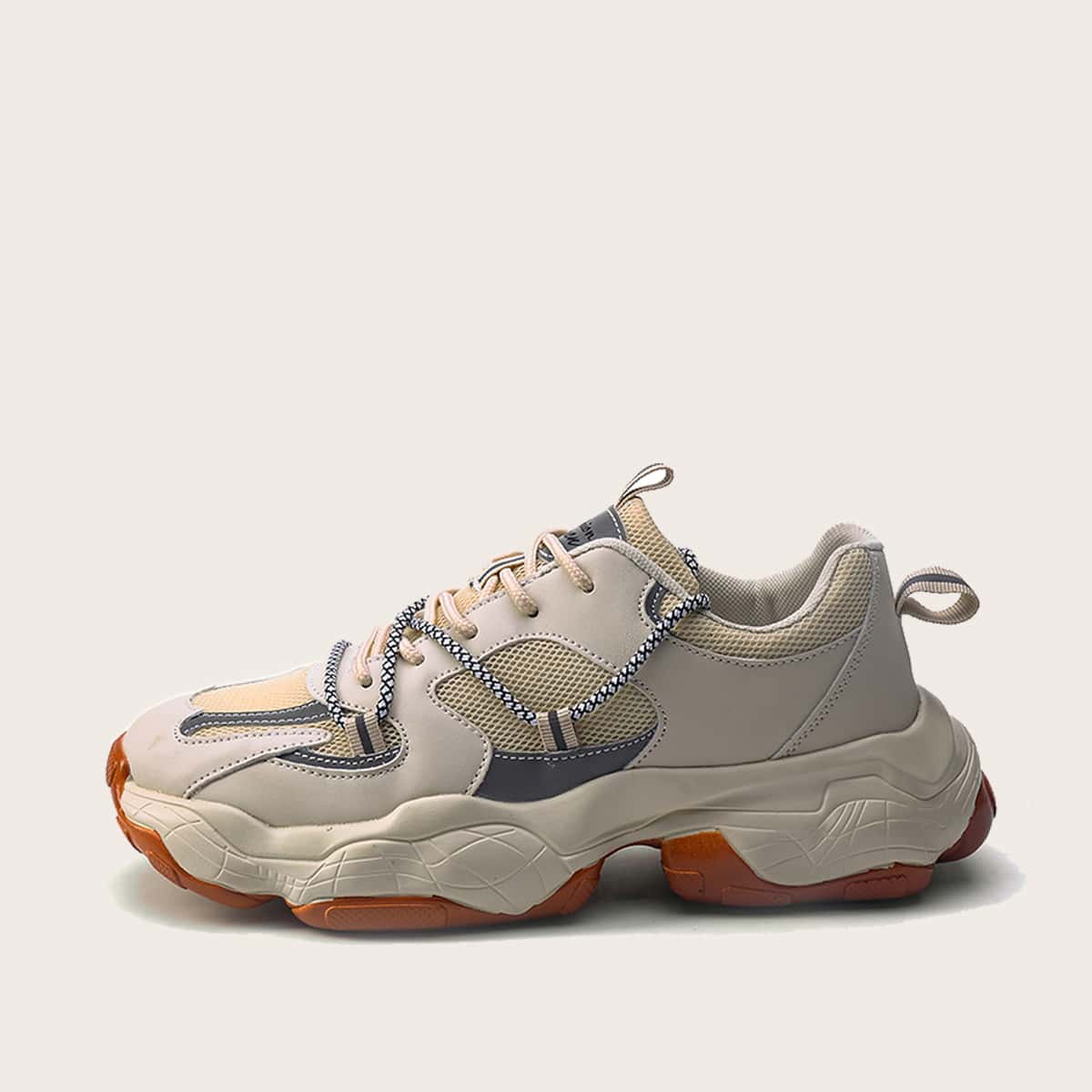

Guys Lace-up Front Mesh Panel Chunky Sneakers, Beige