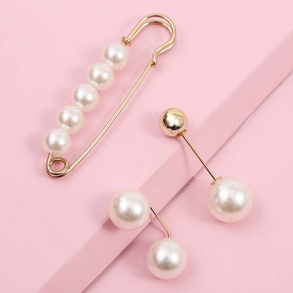 

3pcs Faux Pearl Decor Brooch, Multicolor