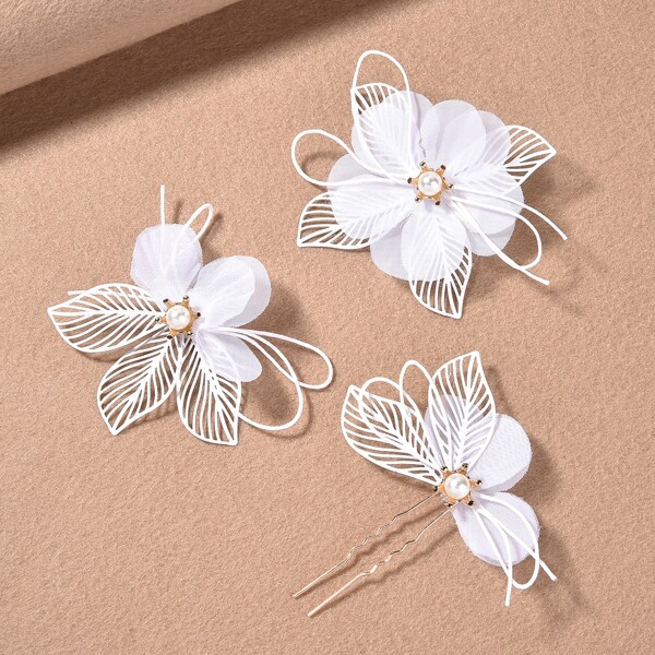 

3pcs Flower Decor Hair Accessory, White