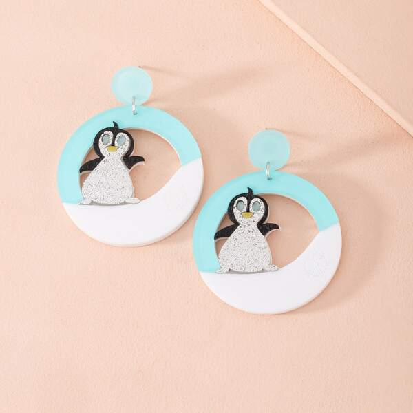 

Hollow Out Penguin Charm Drop Earrings, Multicolor