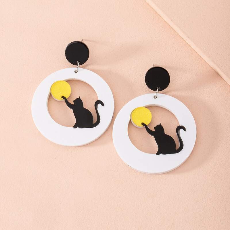 

Hollow Out Cat Charm Drop Earrings, Multicolor