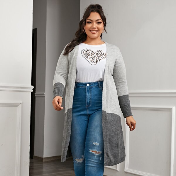 

Plus Two Tone Open Front Midi Cardigan, Grey