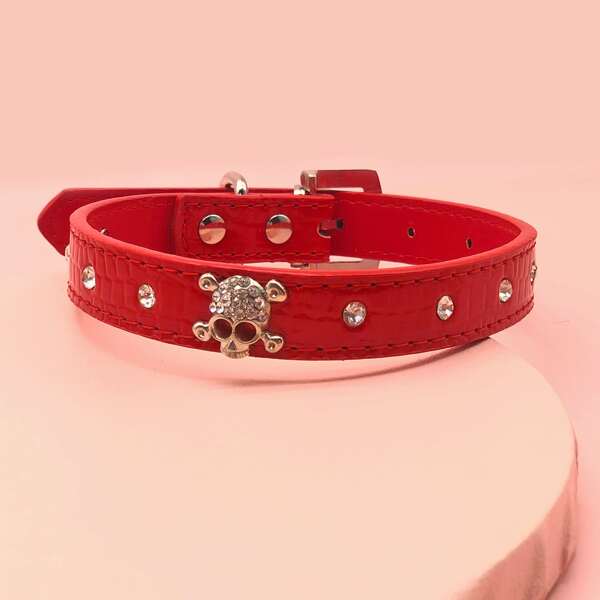

1pc Skull Decor Dog Collar, Red
