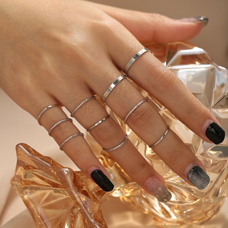 

Solid Assorted Ring Set - 10pcs, Silver