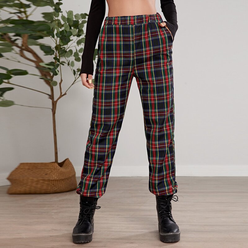 

Tartan Plaid Slant Pocket Pants, Multicolor