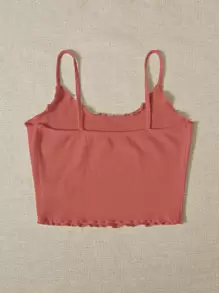 SHEIN EZwear 生菜邊羅紋針織短版吊帶上衣 - 乾枯玫瑰色 - 查看 2