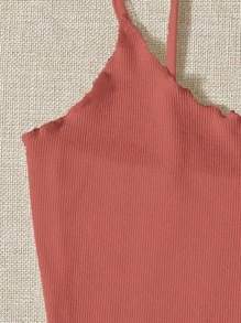 SHEIN EZwear 生菜邊羅紋針織短版吊帶上衣 - 乾枯玫瑰色 - 查看 3