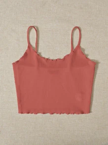 SHEIN EZwear 生菜邊羅紋針織短版吊帶上衣 - 乾枯玫瑰色 - 查看 5