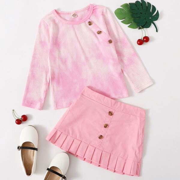 

Toddler Girls Rib-knit Tee & Pleated Hem Skirt, Pink