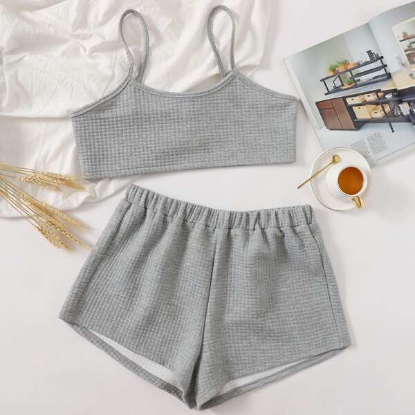 

Plus Cami Top With Shorts PJ Set, Grey