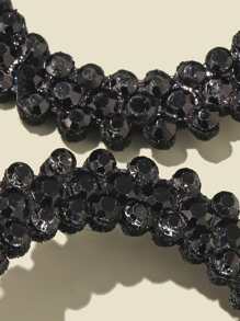 Rhinestone Hoop Drop Earrings - Black - View 3