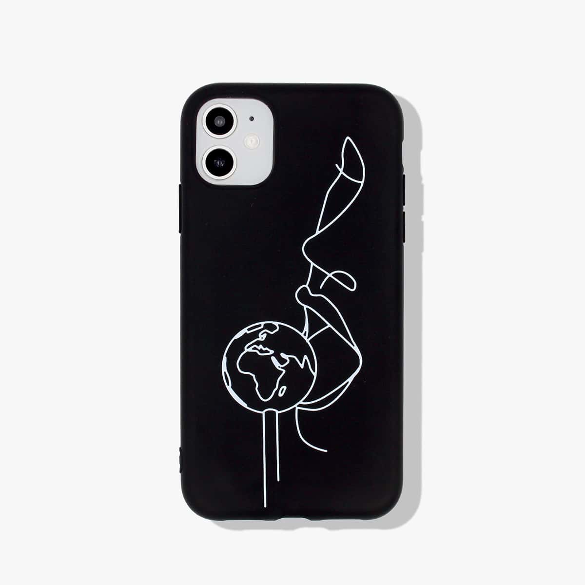 

1pc Abstract Line Drawing Pattern iPhone Case, Black