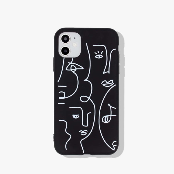

1pc Abstract Line Drawing Pattern iPhone Case, Black