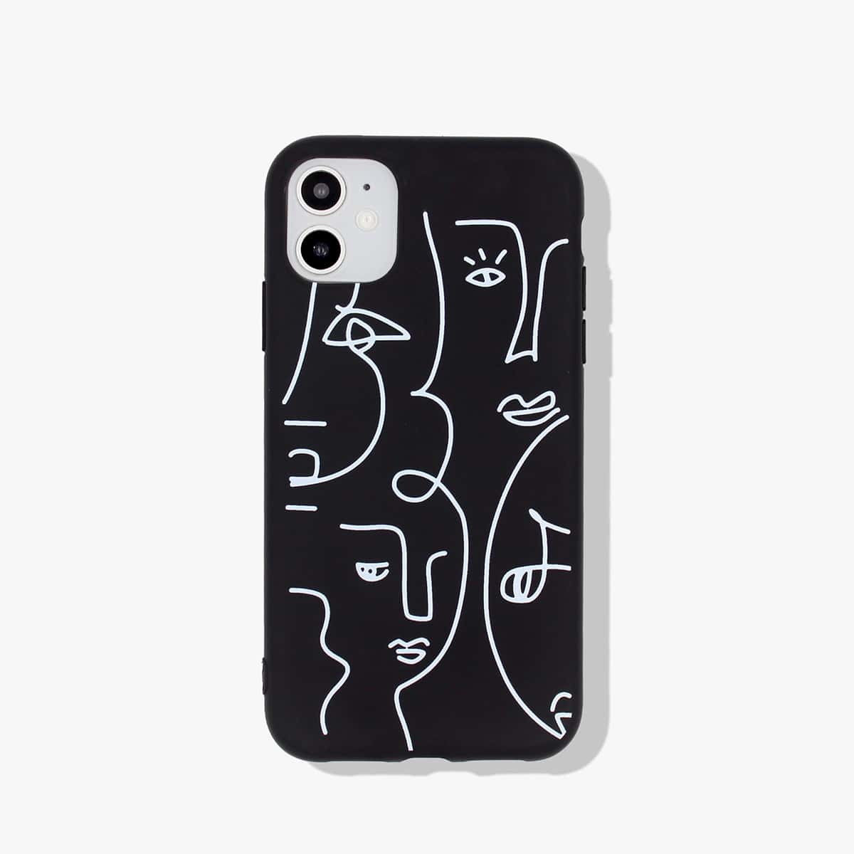 

1pc Abstract Line Drawing Pattern iPhone Case, Black
