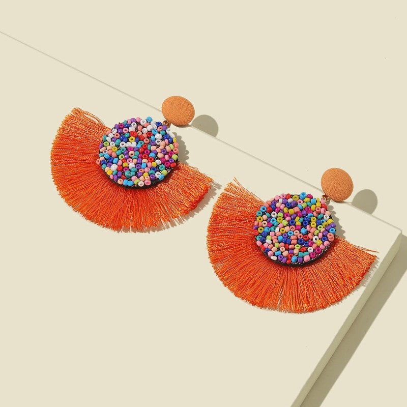 

Beaded Tassel Decor Drop Earrings, Orange
