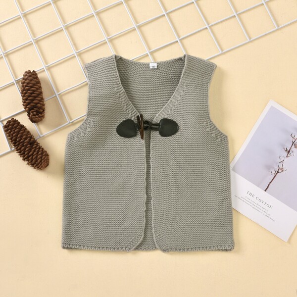 

Baby Boy Horn Button Front Vest Cardigan, Grey