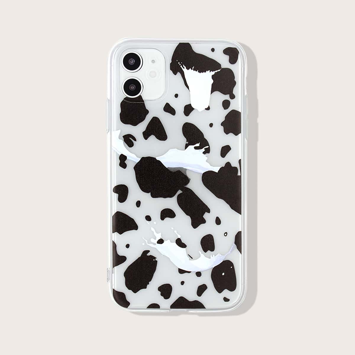 

1pc Spot Pattern iPhone Case, Black and white