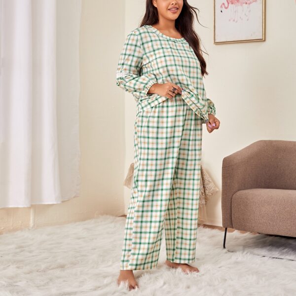 

Plus Plaid Eyelet Embroidered PJ Set, Multicolor