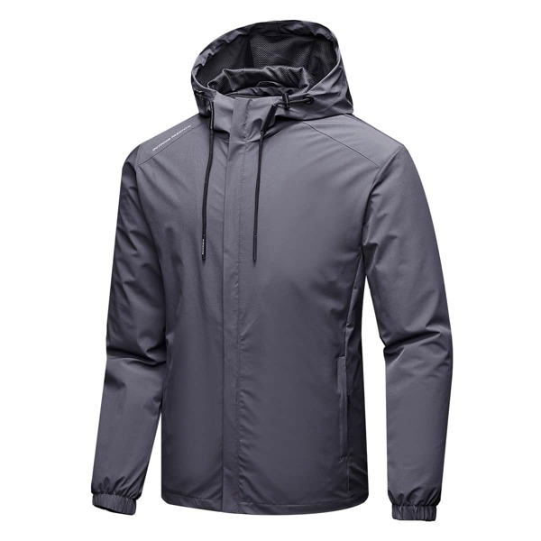 

Men Letter Graphic Hooded Sports Jacket, Dark grey