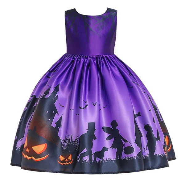 

Toddler Girls Halloween Print Gown Dress, Purple