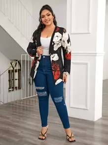 大碼印花前開式外套 - 彩色 - 查看 1